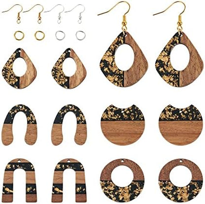 Cheriswelry DIY Dangle Earring Making Kits with 10pcs Resin Waxed Walnut Wood Pendants Charms & 20pcs Earring Hooks & 40pcs Jump Rings Teardrop Flat Round Pendants for DIY Earring Making - Image 2