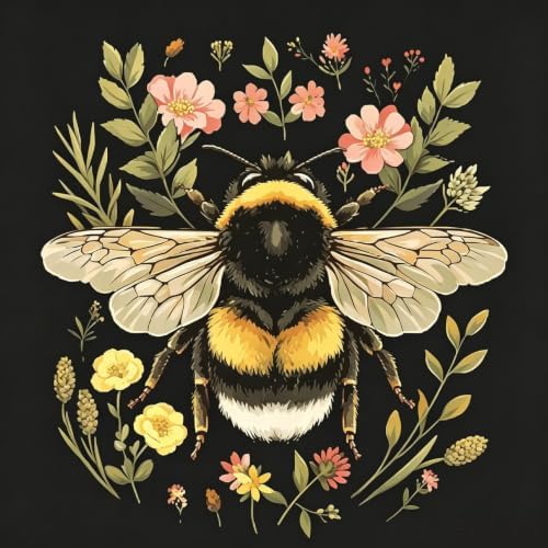 Bees and Floral Stamped Cross Stitch Kits for Beginner 13.7x13.7 Inch by Mosaflare