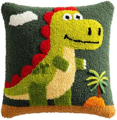 DIY Latch Hook Pillow Kit Cute Colorful Dinosaur Potrait 43x43cm-1 by Unknown