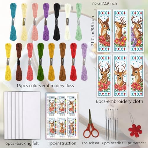 ORIGACH 6 Set Deer & Flower Cross Stitch Bookmark Kit for Beginner - Image 2
