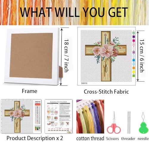 Cross Flower Stamped Cross Stitch Kits for Adults Beginners with Frame - Image 3