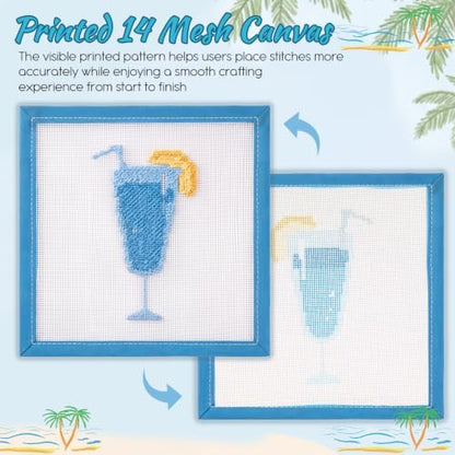 Sabary 14 Mesh Needlepoint Kit Hand Painted Canvas 7.8", Blue Goblet - Image 5