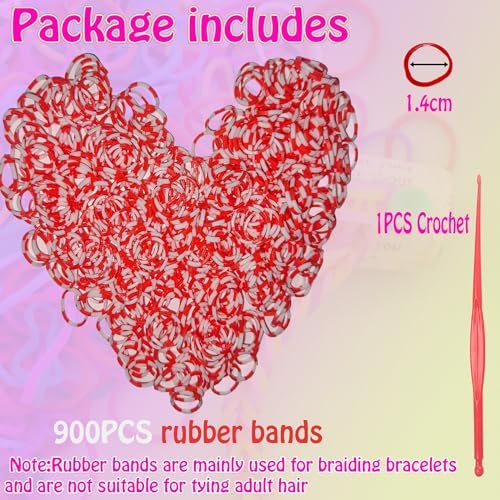 Loom Rubber Band Refill, White & Red 900 Pcs. - Image 2