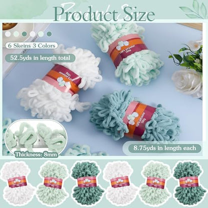 Threlaco 6 Skeins Loop Yarn for Finger Knitting, 600g, White, Green - Image 2