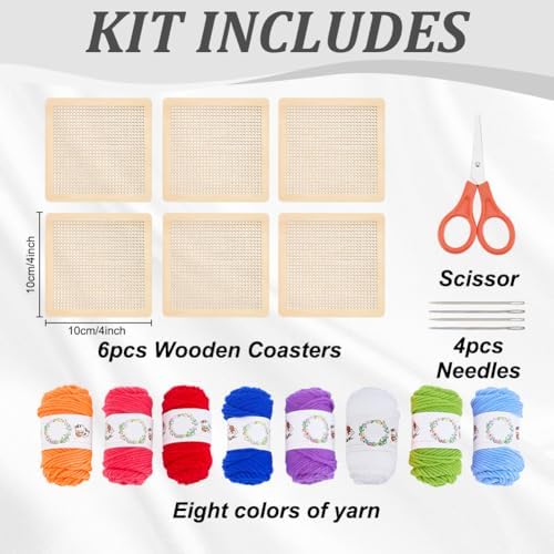 INFUNLY 6pcs DIY Flower Coaster Needlepoint Kit for Beginners 3.94"×3.94" Floral Coaster Needlepoints Kit with Instruction Embroidery Set Pre-Printed Pattern for Embroidery Craft Amateurs - Image 2