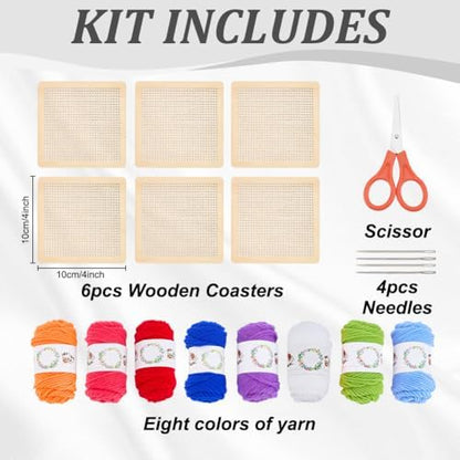 INFUNLY 6pcs DIY Flower Coaster Needlepoint Kit for Beginners 3.94"×3.94" Floral Coaster Needlepoints Kit with Instruction Embroidery Set Pre-Printed Pattern for Embroidery Craft Amateurs - Image 2