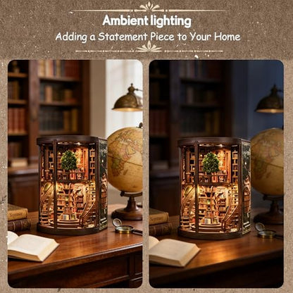 DIY Book Nook Kit with LED Lights | 3D Puzzles for Adults & Teens, Miniatures and Model Building Kits for Bookshelf Decor, Relaxing & Unique Gift for Craft Lovers | Wisdom Library - Image 5
