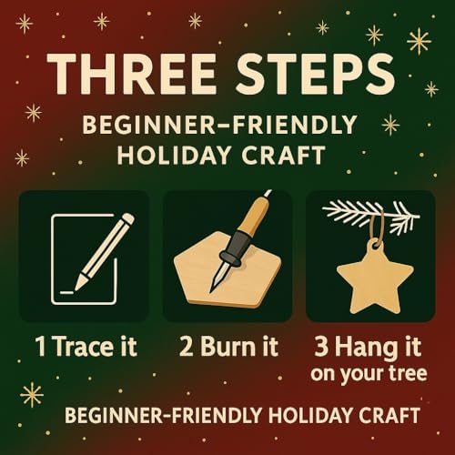 Holiday Woodburning Kit – Ornament Edition (Electric Woodburning Pen + 6 Birch Wood Blanks, Tips, Tracing & Practice Paper – DIY Christmas Ornaments for Kids & Adults – Pyrography Complete Starter Set - Image 3