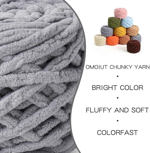 Plush Chenille Chunky Velvet 100g (49.2yd) - Fluffy Yarn Crochet & Knitting - Soft Baby Amigurumi Yarn (Grayish) - Image 2