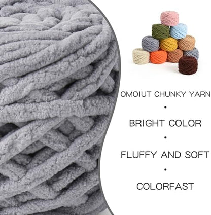 Plush Chenille Chunky Velvet 100g (49.2yd) - Fluffy Yarn Crochet & Knitting - Soft Baby Amigurumi Yarn (Grayish) - Image 2