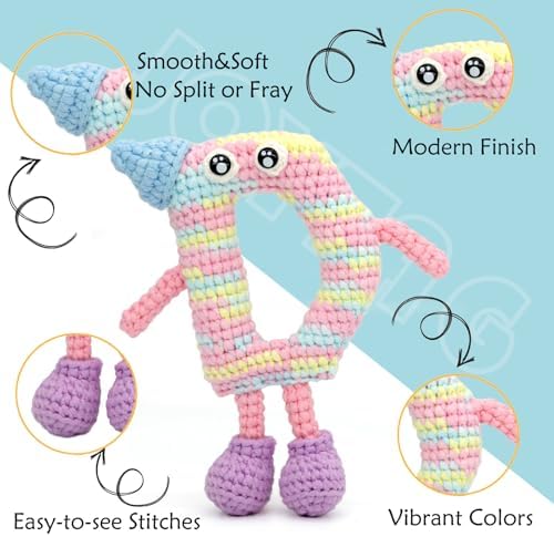 4 Pack Rainbow Beginner Crochet Yarn for Crocheting Knitting Multicolor Cotton Crochet Yarn for Beginners with Easy-to-See Stitches Cotton-Nylon Blend Easy Yarn for Beginners(Yellow Pink Blue) - Image 5