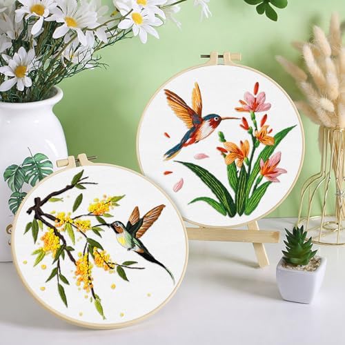 ERKOON 3 Sets Embroidery Kit, Hummingbird Cross Stitch Set for Include Embroidery Cloth Hoops Threads for Craft Lover Hand Stitch (Hummingbird) - Image 6