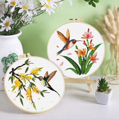 ERKOON 3 Sets Embroidery Kit, Hummingbird Cross Stitch Set for Include Embroidery Cloth Hoops Threads for Craft Lover Hand Stitch (Hummingbird) - Image 6