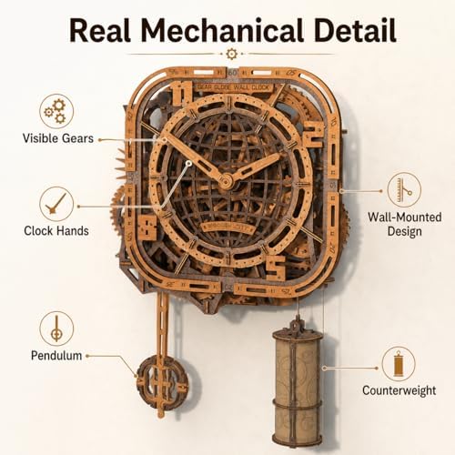 WOODEN.CITY 3D Wooden Puzzle – Gear Globe Wall Clock | Wooden Clock Puzzle Model Building Kit for Adults | 369 Pieces | Mechanical 3D Puzzle Clock | No Glue Required | Made in EU - Image 4