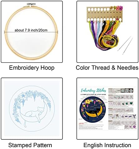 Louise Maelys Cat Moon Embroidery Kit for Beginners Floral Design - Image 2