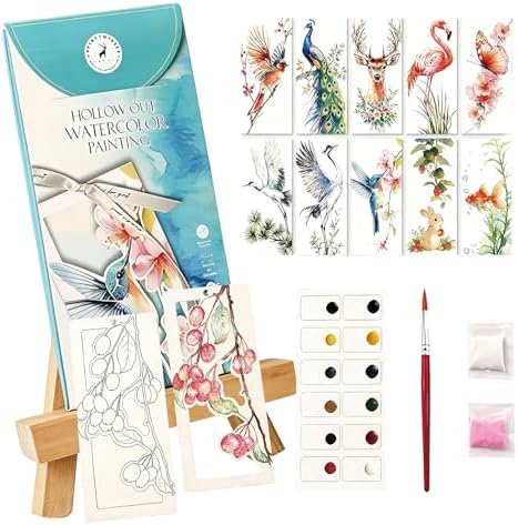 Watercolor Bookmarks to Paint for Adults & Beginners, 10PCS DIY Painting Bookmarks with Hollow Animal Designs, Paint Set, Pen & Glitter, Stress Relief Art Craft Kit, Gift for Book Lovers, Readers by ElvesBeauty