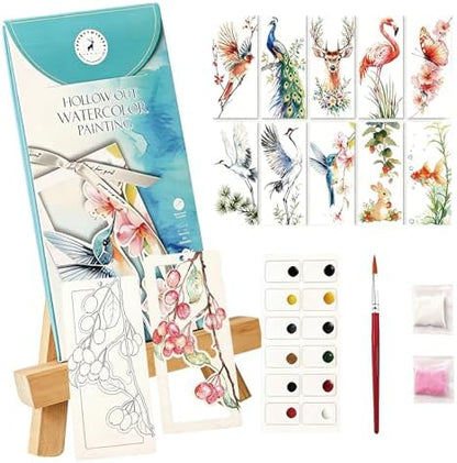 Watercolor Bookmarks to Paint for Adults & Beginners, 10PCS DIY Painting Bookmarks with Hollow Animal Designs, Paint Set, Pen & Glitter, Stress Relief Art Craft Kit, Gift for Book Lovers, Readers by ElvesBeauty