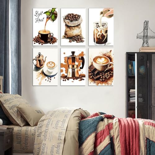 6 Pack Coffee Paint by Numbers Kit for Adults Beginners, Vintage Adult Paint by Number Kits on Canvas, Easy DIY Acrylic Oil Number Painting Kits for Gift, 8x12 Inches for Home Decor (Frameless)` - Image 2
