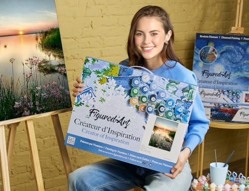 Figured'Art Paint by Numbers for Adults with Frame Peaceful Lake 16"x20" - Craft Art Painting DIY Kit Canvas Already Stretched on a Wooden Frame - Image 2