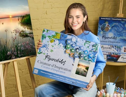 Figured'Art Paint by Numbers for Adults with Frame Peaceful Lake 16"x20" - Craft Art Painting DIY Kit Canvas Already Stretched on a Wooden Frame - Image 2
