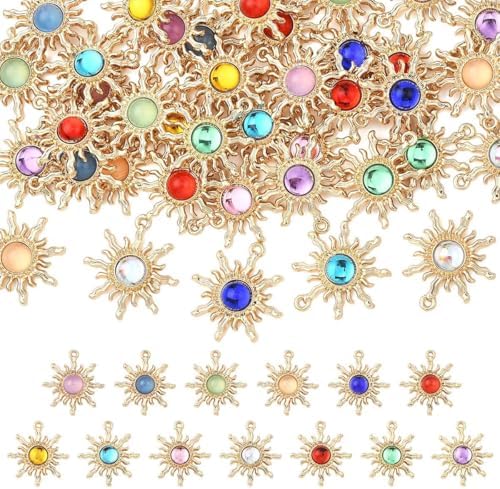 39Pcs 13 Colors Transparent Resin Sun Charms, IP Light Gold Tone Alloy Findings, Mixed Color Pendants with Storage Box for DIY Jewelry Making by EchoedElegance