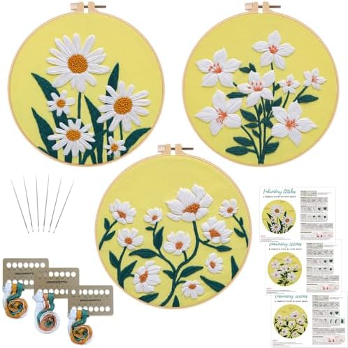 Louise Maelys 3 Pack Floral Embroidery Kit for Beginners with Supplies by LouiseMaelys