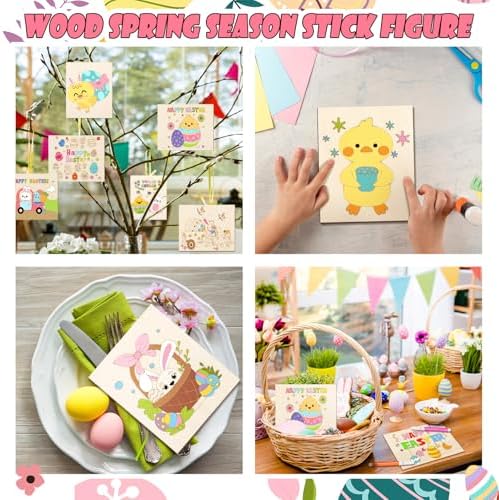 Soulchen 60 Pcs Large Easter Painting Crafts for Kids 4.7 x 3.9 Inch Unfinished Wood to Paint for Adults Bulk DIY Wooden Arts Kit for Coloring Bunny Eggs Flowers Ducks Crafts with 12 Crayons - Image 5