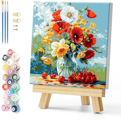 Natuyalo Framed Paint by Number Kits for Adults Beginners, Flowers in Vase Easy Acrylic Adult Paint by Number Kits, Cherry DIY Painting by Numbers Kits with Frame Ideal Gift 12x12 Inch by Natuyalo