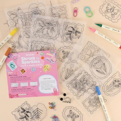 Grabie Shrink Art Craft Kit of 25+ Shapes, Markers & Charms, Bloom Post - Image 2