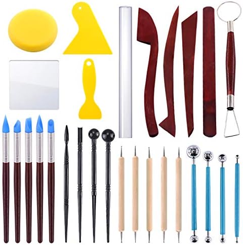 Swpeet 29Pcs Hand Modeling Clay Sculpting Tools Kits, Ball Stylus Tool, Wooden Dotting Tools, Rubber Tip Pens, Sculpture Knives, Ceramic Pottery Tools Sculpting Kit for Making Modeling Clay by Swpeet