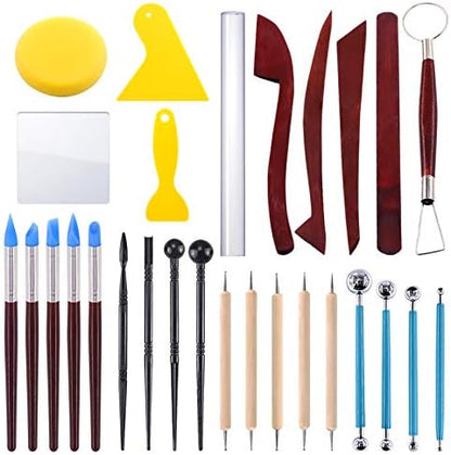 Swpeet 29Pcs Hand Modeling Clay Sculpting Tools Kits, Ball Stylus Tool, Wooden Dotting Tools, Rubber Tip Pens, Sculpture Knives, Ceramic Pottery Tools Sculpting Kit for Making Modeling Clay by Swpeet