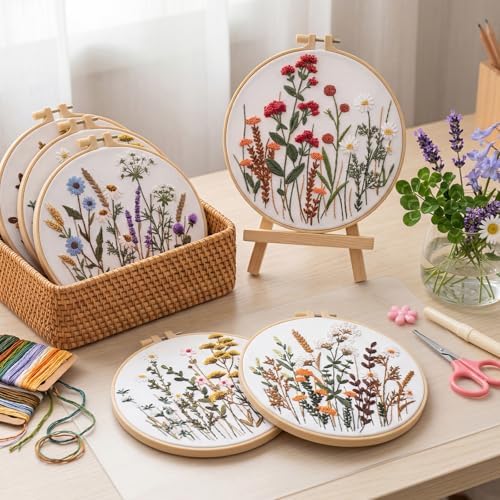 Hokoad 6 Pack Embroidery Kit for Beginners Flower Cross Stitch Kits for Adults Complete Embroidery Starter Kit with Hoop Floral Stamped Pattern Needles Threads Instructions, Gift for Hand Craft Lover - Image 5