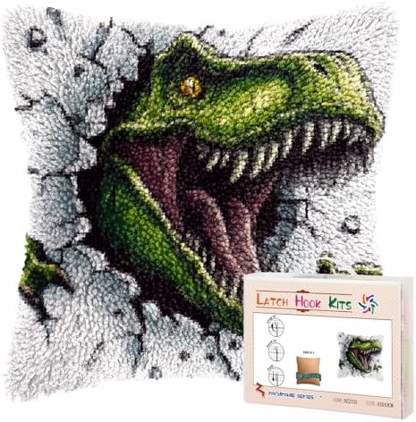 DIY Latch Hook Pillow Kits Green Dinosaur Printed Pillowcase Crochet Yarns Hooking Handmade Pillow Cover Cushion for Home Sofa Decoration 17x17inch-6 by Unknown