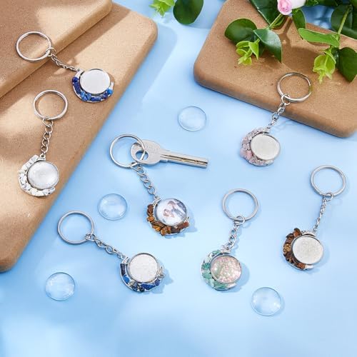 DICOSMETIC 10 Sets Keychain Pendant Tray Moon Rotation Double-Sided Bezel Pendant Trays Cabochon Keychain Kit Blanks Alloy Gemstone Keychains with 20Pcs Glass Cabochons for Photo Resin Jewelry Making - Image 5