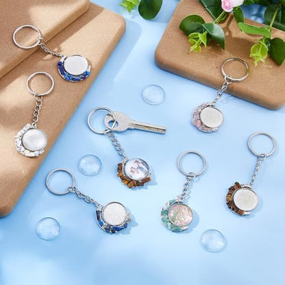 DICOSMETIC 10 Sets Keychain Pendant Tray Moon Rotation Double-Sided Bezel Pendant Trays Cabochon Keychain Kit Blanks Alloy Gemstone Keychains with 20Pcs Glass Cabochons for Photo Resin Jewelry Making - Image 5