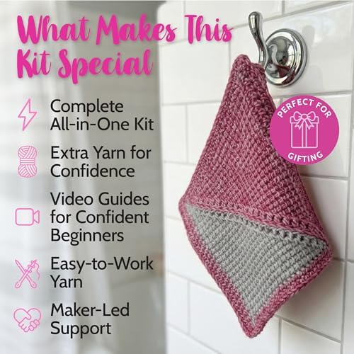 Tunisian Crochet Dishcloth Kit for Beginners - Cherry Red + Elephant Gray - Image 2