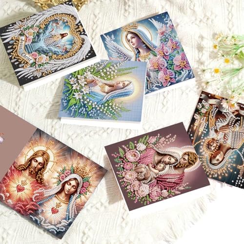 6 Pcs 5D Rhinestone Painting Greeting Cards Kits, Handmade Diamond Art Greeting Cards with Envelopes Holographic Laser Effect DIY Diamond Art Crafts Birthday Cards for Festival Celebrations (Religion) - Image 5