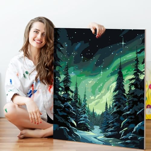 Paint by Numbers Kit for Adults Beginner, Aurora Adult Paint by Number Kits on Canvas Without Frame, Forest Oil Painting by Numbers for Home Decor Gift 16” W x 20”L - Image 5