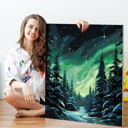 Paint by Numbers Kit for Adults Beginner, Aurora Adult Paint by Number Kits on Canvas Without Frame, Forest Oil Painting by Numbers for Home Decor Gift 16” W x 20”L - Image 5