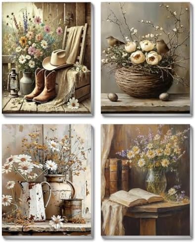 4 Pack Retro Flower Paint by Numbers Kit for Adults Beginner with Framed by VIGEGU