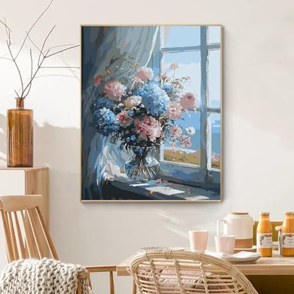 PRASIO Paint by Numbers Kit for Adults Beginner, Flowers Adult Paint by Number Kits on Canvas, DIY Acrylic Watercolor Oil Paint by Number for Adults for Home Decor Gift 16x20 Inch - Image 2