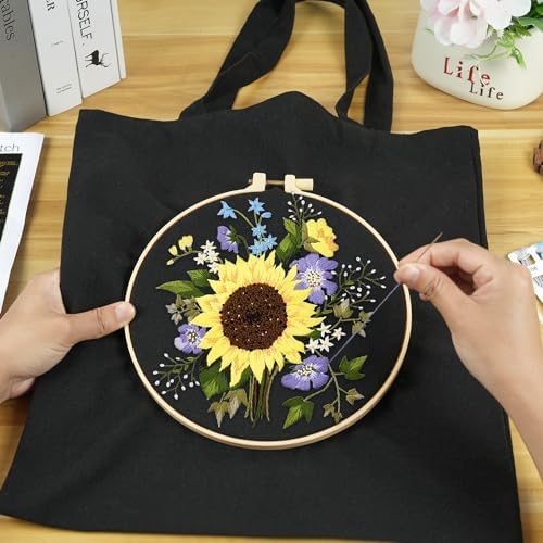 Canvas Tote Bag Embroidery Kit with Sunflower Pattern, Embroidery Kits for Beginners Adults, Arts and DIY Crafts Embroidery Starter kit, Include Stamped Embroidery Bag, Color Threads, Embroidery Tools - Image 5