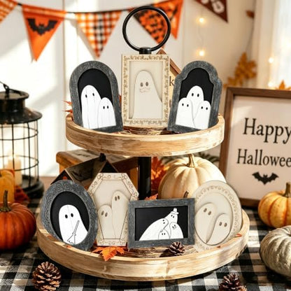 12 Pcs Halloween Crafts Wooden Ghost DIY Frames Decorating Unfinished Wood Painting Ghost Craft Ornaments Fall Halloween Arts and Crafts Kits for Adults Kids Haunted House Activities Party Supplies - Image 6