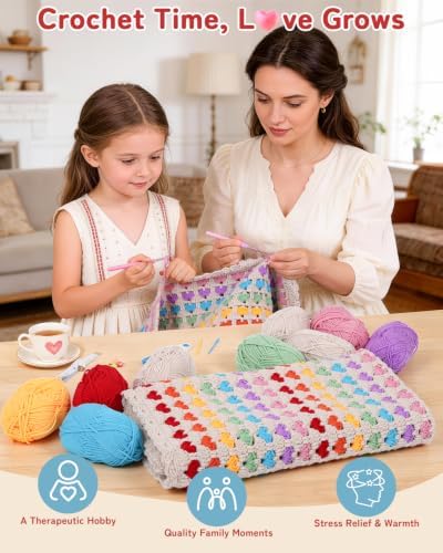 Arborthread Crochet Blanket Kit for Beginner, Nostalgic Rainbow Heart - Image 5