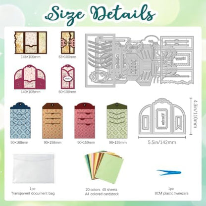 Journal Pocket Cards Cutting Die 8 Styles Scrapbooking Stencils with 50pcs 10 Styles Flower Lace Scrapbook Paper Pads & Tweezers, All-in-One Craft Kit for DIY Birthday Wedding Greeting Card - Image 2