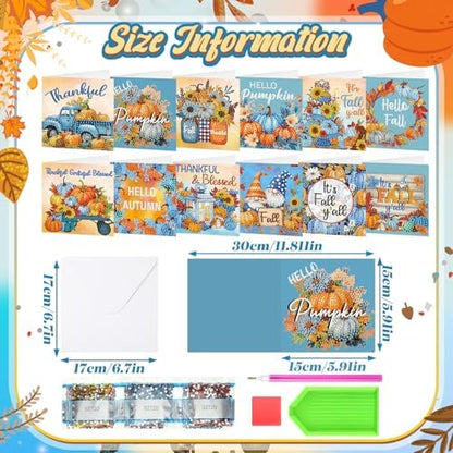 Saillong 12 Pack Blue Fall Diamond Painting Greeting Cards with Envelopes - Image 4