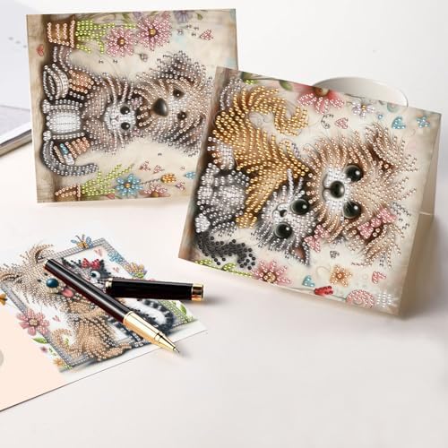 6 Pcs 5D Diamond Painting Greeting Cards Kits, Handmade Festival Greeting Cards with Envelopes DIY Diamond Art Crafts Birthday Cards Laser Effect for Birthdays Holidays Celebrations (Cat Dog Cuddling) - Image 6