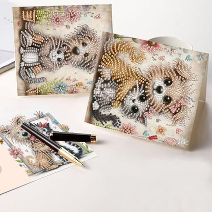 6 Pcs 5D Diamond Painting Greeting Cards Kits, Handmade Festival Greeting Cards with Envelopes DIY Diamond Art Crafts Birthday Cards Laser Effect for Birthdays Holidays Celebrations (Cat Dog Cuddling) - Image 6