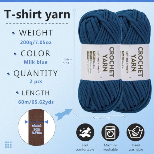 SHWAKK 2 Pack T-Shirt Yarn Set, Milk Blue Knitting Crochet T Shirt Yarn - Image 2