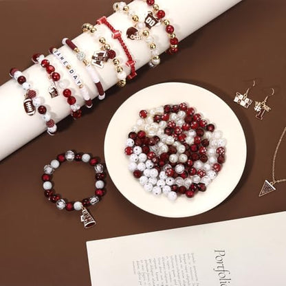 3000PCS+ Game Day Beads for Bracelets Making Clay Heishi Beads Pearl Acrylic Letter Bead Enamel Football Charms for Bracelet Earrings Necklace Making DIY Game Day Accessories (Burgundy White) - Image 2